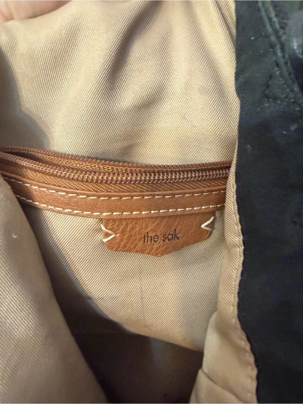 The Sak Tote with Black Exterior and Tan Interior Trim
